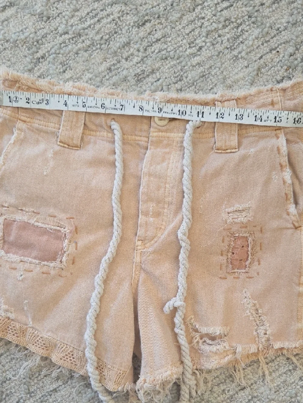 Free People Soft Peach Denim Shorts with Rope Accent - Picture 7 of 9